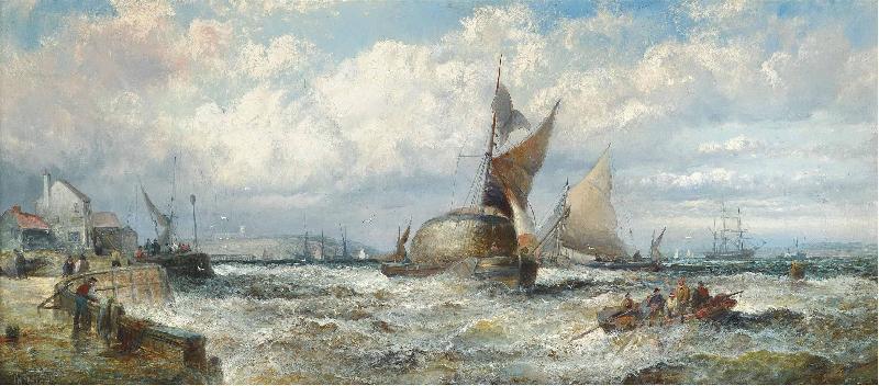 William Allen Wall Hay barges and other shipping in a stiff breeze off Dover oil painting image